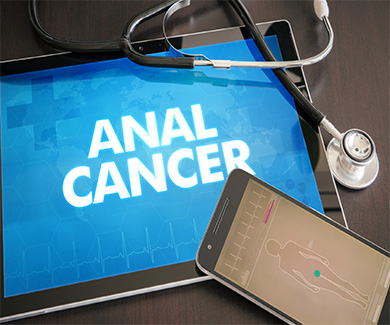 Anal Cancer text is displaying on the iPad screen